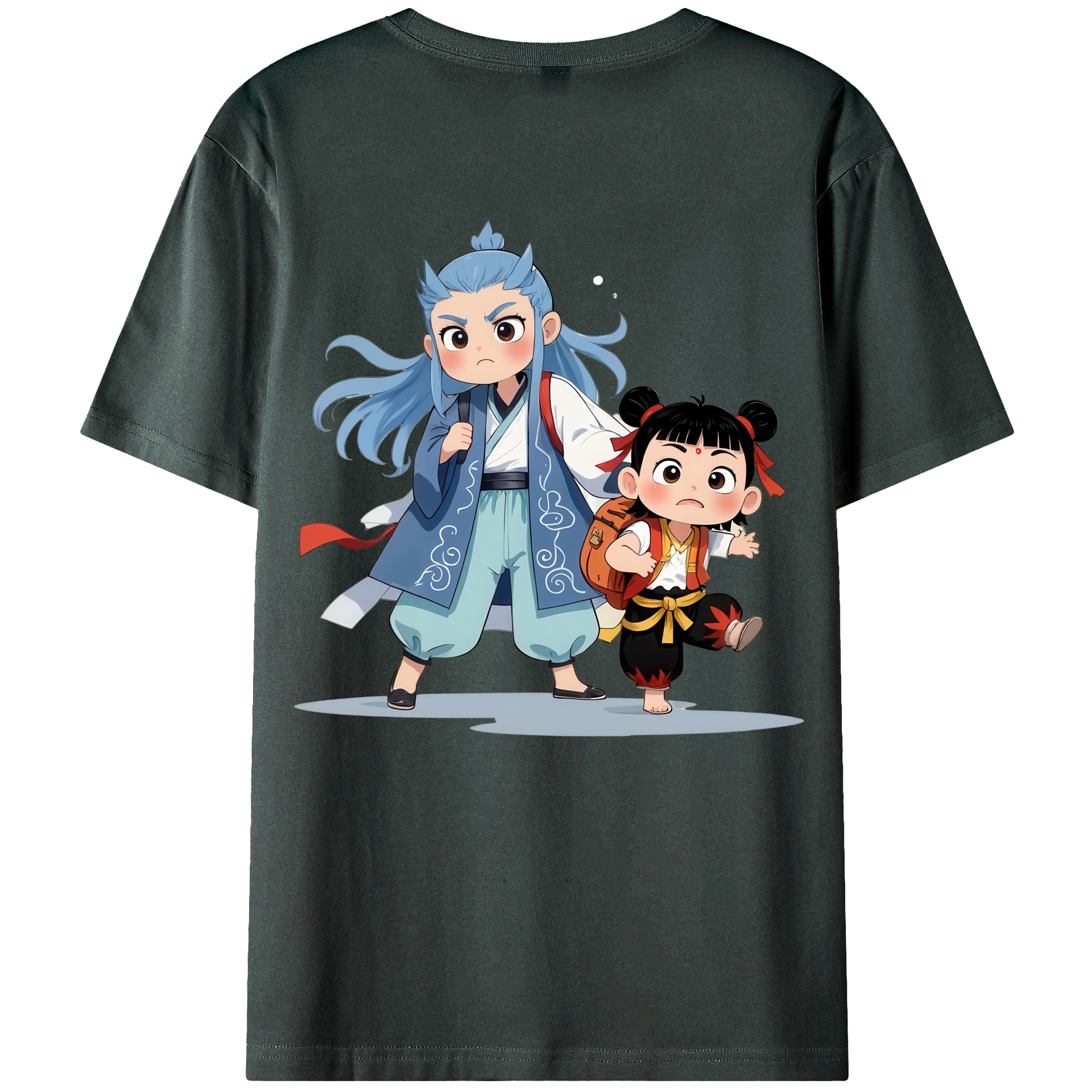 （画像用） Ne Zha 2 ナタ 魔童の大暴れ 綿100％ メンズ半袖Tシャツ（バックプリント） 通気性